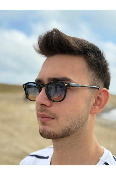 Ferrucci Black Framed Blue Orange Degraded Glass Brand Model Oval Unisex Sunglasses