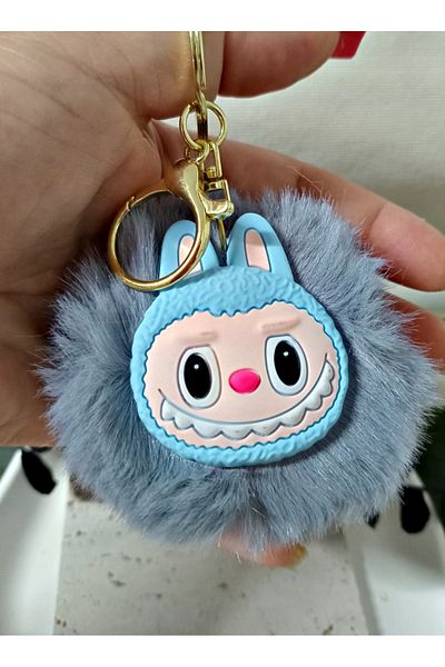 mos&more Blue Labubu Pompon Bag Ornament Accesoriu Breloc, Ornament pentru mașină, Breloc pentru geantă