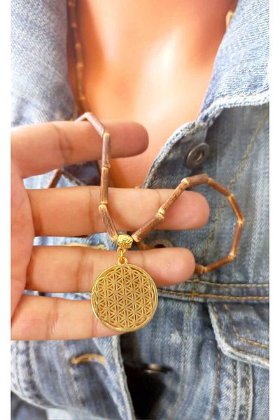 ZeynDesign Wooden Beaded Flower of Life Ethnic Necklace