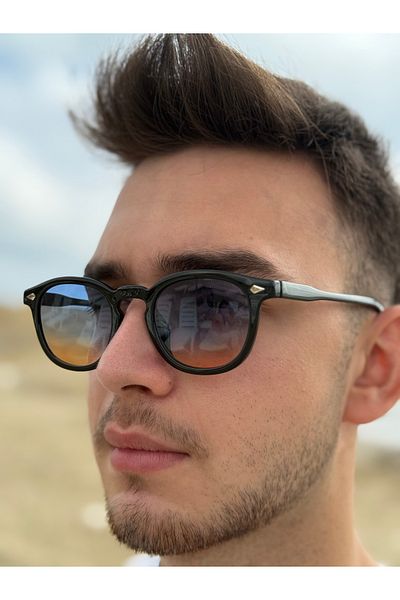 Ferrucci Black Framed Blue Orange Degraded Glass Brand Model Oval Unisex Sunglasses