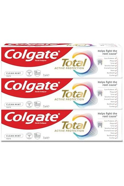 Colgate Total Active Protection Toothpaste, Clean Mint, 3x75ml