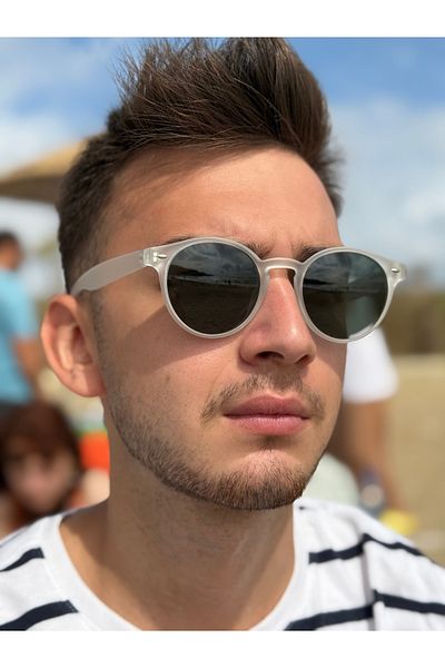 Ferrucci Transparent White Matte Round Framed Brand Model Men's Sunglasses