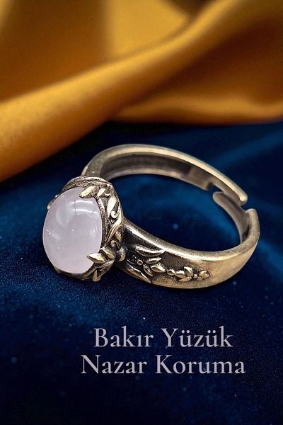 NBS Beautiful Naturel Stones Pure Copper Ring Adjustable Pink Quartz (Evil Eye Protection) (Gift, Daily, Special Occasions)