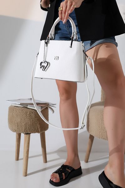 Encool Accesoriu de lanț pentru femei albe, de dimensiuni mici, cu model strălucitor, geantă de umăr și de mână, elegantă și modernă