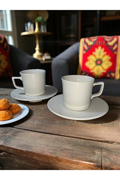 Decoliva Home & Living Set of 2 White Ceramic Coffee Cups and Saucers - Modern & Stylish Design