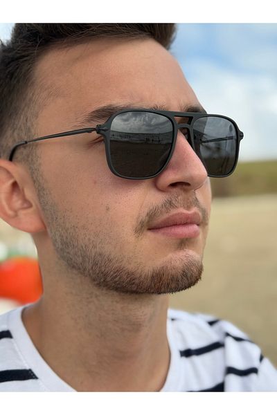 Ferrucci Black Metal Detailed Police Model Unisex Sunglasses with Black Matte Frame