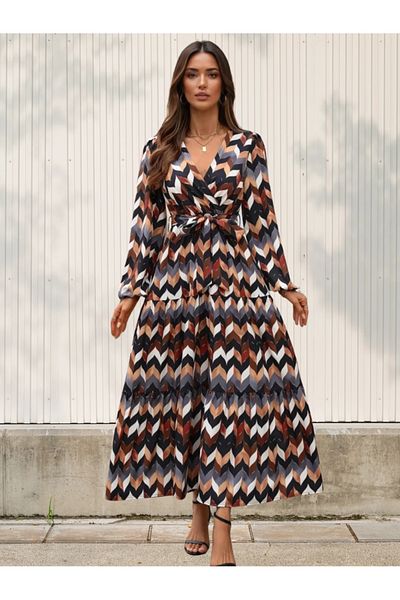 UniqueStore.ro Long dress with print and drawstring at the waist - L