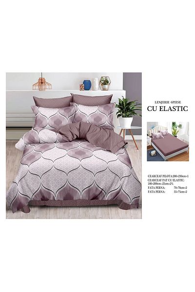 CHIRASO FINE Cotton Bedding Set, ELASTIC Sheet 180x200+25cm, Duvet Cover 200x230cm 4 Pillowcases