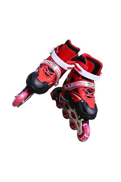 unbranded Children's Inline Skates with High Flexibility Light-Up Wheels - Red (Size 35-38)