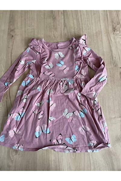 ZRA فستان بناتي بأكمام طويلة ومكشكش بنمط الفراشة باللون الوردي الداكن من Hei