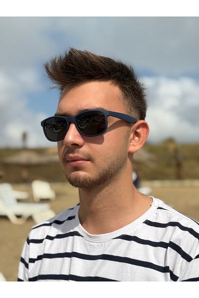 Ferrucci Navy Blue Matte Rectangular Framed Black Glass Brand Model Men's Sunglasses