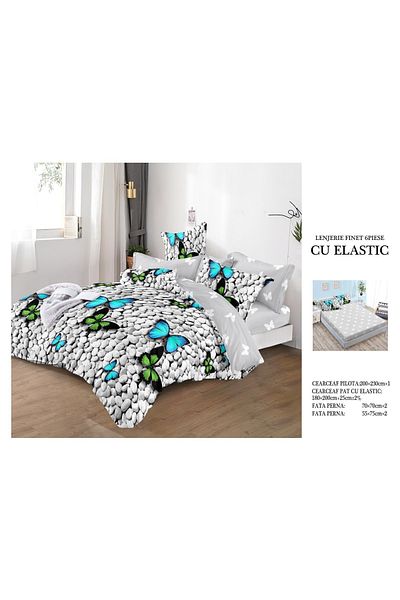 CHIRASO FINE Cotton Bedding Set, ELASTIC Sheet 180x200+25cm, Duvet Cover 200x230cm 4 Pillowcases