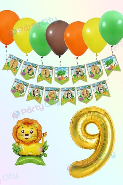 Party City Safari Themed 9 Year Old Birthday Party Decoration Set |   Balloon Banner Lion Foil Number 100cm