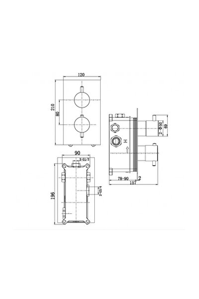 NSK Terra Termostatik 3 Çıkışlı Ankastre İç Set Sıva Altı Grubu Dahil Banyo Bataryası, Krom-N2141002