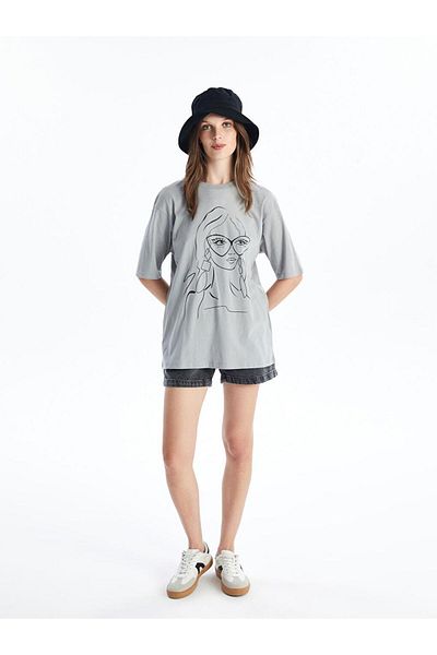 LC Waikiki Crew Neck Printed Short Sleeve Oversize Women's T-Shirt (S4)