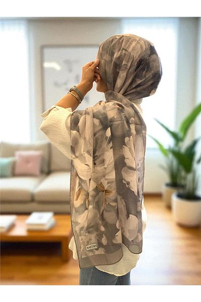 Baştacı Soft Flower 0348 Dark Stone Shawl