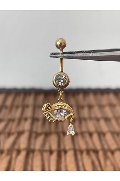 Rupen Kraft 316 L Surgical Steel Anti Allergic Eye Detailed Zircon Shiny Stone Dangle Navel Piercing