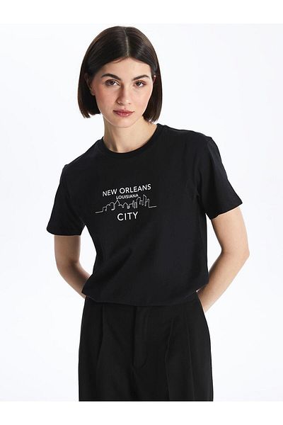 LC Waikiki Tricou cu mânecă scurtă imprimat cu gât crew pentru femei (S4)