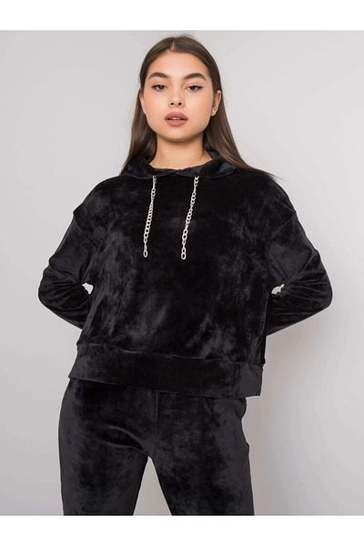 UniqueStore.ro Black Velvet Tracksuit With Hood And Decorative Chains