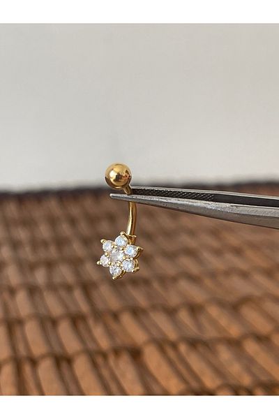 Rupen Kraft 316 L Surgical Steel Anti Allergic Flower Model Zircon Stone Navel Piercing