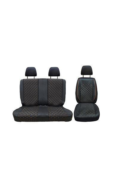 DELUXETUNING Set huse scaune auto dedicate IVECO Daily 2014->, 2+1 fata, piele ecologica neagra si cusatura maro