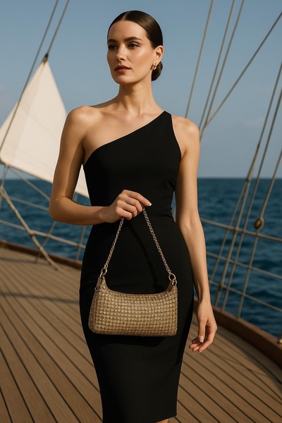 Handley Luxury Aurora Luxe – Gold Sparkling Knitted Bag