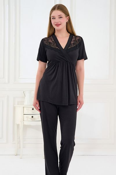 Emose 3-Piece Maternity Pajama Set with Lace and Morning Dress
