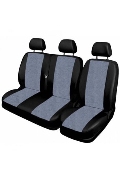 DELUXETUNING Set huse auto pentru scaune compatibile VW Transporter T5 2004-2014 2+1 locuri, material textil negr