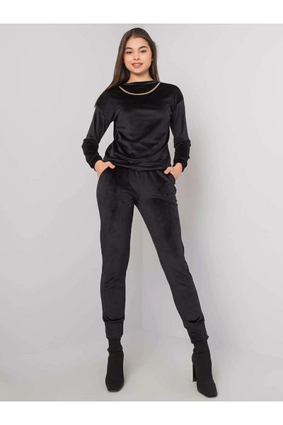 UniqueStore.ro Black Velvet Tracksuit With Decorative Chain