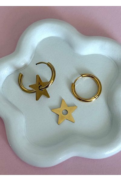 Home Sihra Accessories Ring Earrings with Steel Star Accessories Gold Color