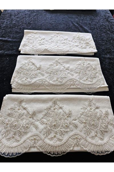 HMZ Textile Gift Gift with Gift Bobague Lace Hand Face Towel 3 Pcs