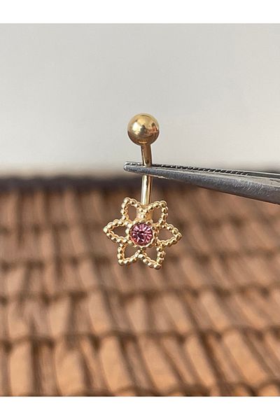 Rupen Kraft 316 L Surgical Steel Anti Allergic Flower Model Honey Stone Belly Button Piercing