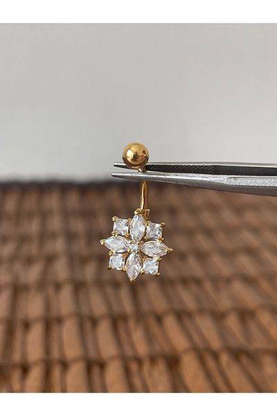 Rupen Kraft 316 L Surgical Steel Anti Allergic Flower North Star Shiny Zircon Stone Navel Piercing