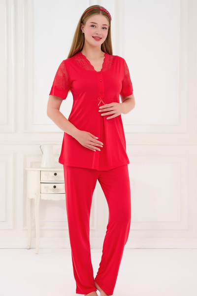 Emose 3-Piece Maternity Pajama Set with Lace and Morning Dress