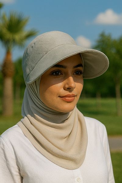 MYZİ STORE Women's Shaded Bonnet Hat - Summer Hijab Hat with Visor Beige (Size Adjustable)