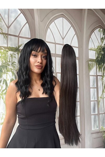 Suzan Peruk Mavi ışıltılı Kahverengi Mandallı Tokalı AT kuyruğu Postiş