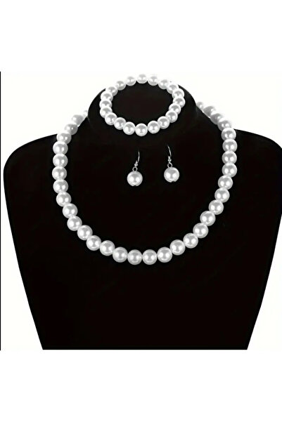 Chic Charms 3 lü İnci Set Kolye Bileklik Ve Küpe