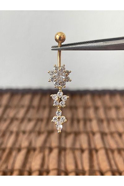 Rupen Kraft 316 L Surgical Steel Anti Allergic Diamond Flower Model Belly Button Piercing with Shiny Stone