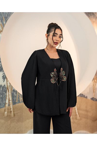 YAFA CLOTHING & ACCESSORIES Pleated Jacket Trousers Double Suit Black