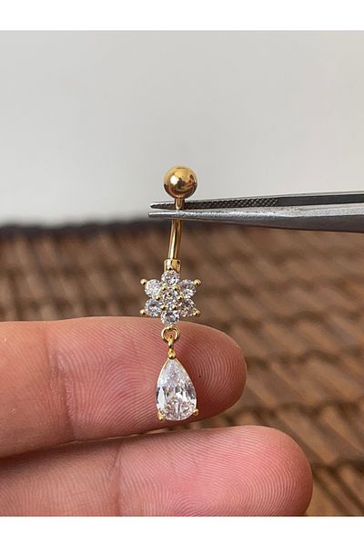 Rupen Kraft 316 L Surgical Steel Anti Allergic Flower Drop Cut Zircon Stone Navel Piercing