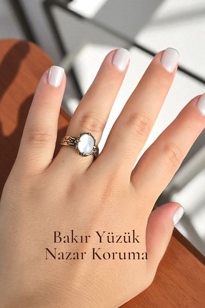 NBS Beautiful Naturel Stones Pure Copper Ring Adjustable Selenite (Evil Eye Protection) (Gift, Daily, Special Occasions)