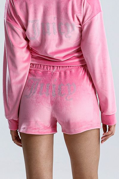 3 ROPE Juicy Rhinestone Stone Printed Women's Velvet Shorts Pink