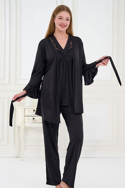 Emose 3-Piece Maternity Pajama Set with Lace and Morning Dress