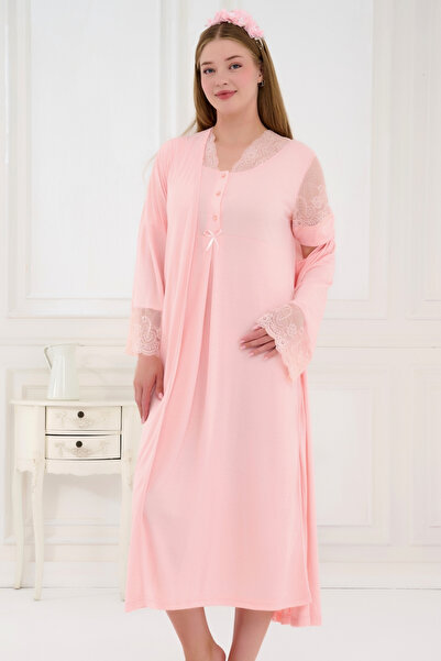 Emose Dantelli Sabahlıklı 2'Li Lohusa Hamile Gecelik Takımı