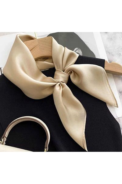 ÖrgüYastik Beige Satin Scarf -Bandana