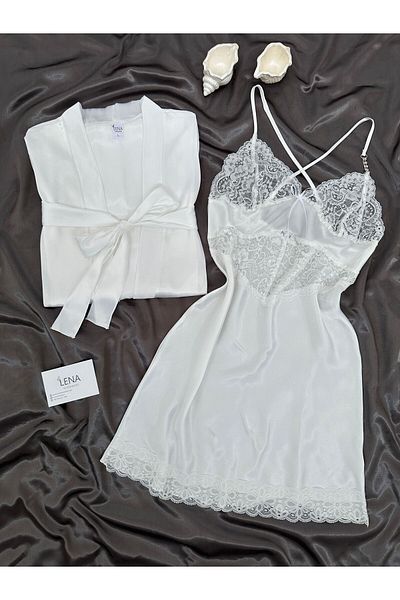 Lena Homewears Satin Double Ecru Bride Nightgown Dressing Gown Set