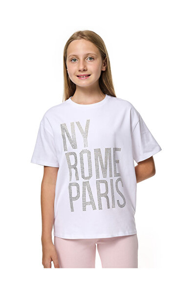 R&B تي شيرت أبيض عصري للبنات من 8 إلى 16 سنة