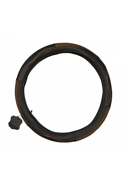 DELUXETUNING Husa volan piele ecologica negru cu maro, diam. 38 cm
