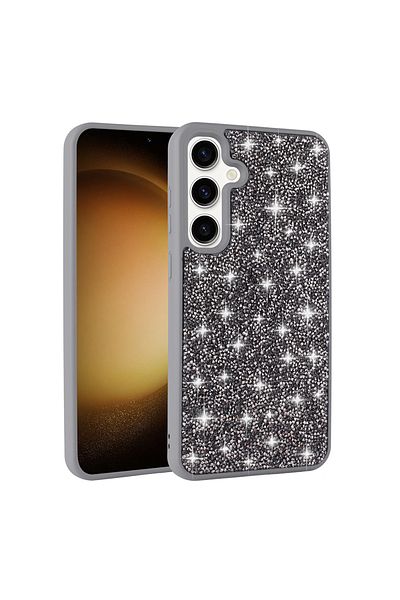 zore Galaxy S25 Plus Case Shiny Rhinestone Design Emp Diamond Cover - Grey