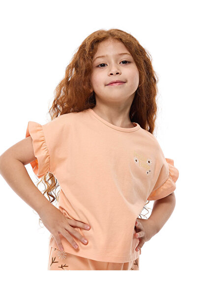 R&B تي شيرت برتقالي عصري للبنات من عمر 2 إلى 8 سنوات